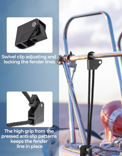 KEMIMOTO Black Boat Fender Clips - Adjustable Quick Release Fender Holder for Pontoon & Bass Boats, 2 Pack