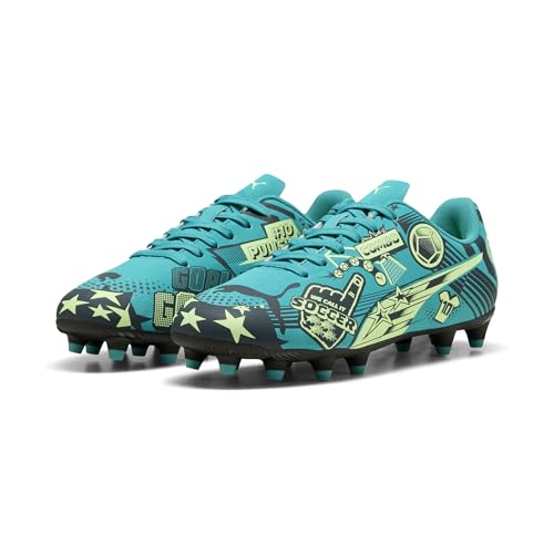 Puma Unisex-Child Christian Pulisic Soccer Cleats - Ultra Firm Ground, Deep Aqua-Marine Blue & Green, Size 3