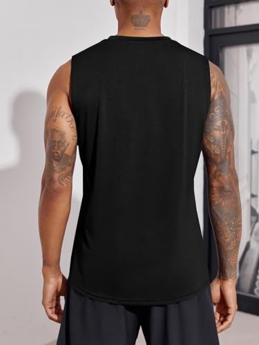 Men's Sleeveless Tank Top - Crewneck Solid Loose Fit - X-Large Black