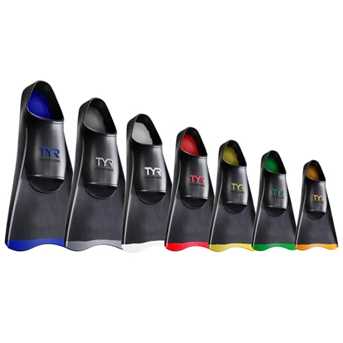 TYR Crossblade Fins 2.0 Short Blade Durable Natural Rubber Swim Flippers - Black/Red, Medium