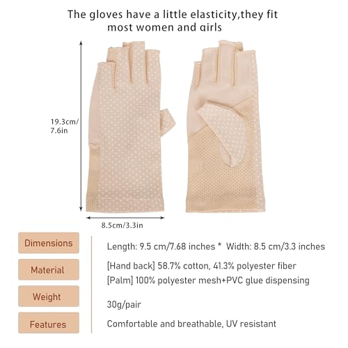 Cotton Fingerless Driving Gloves for UV Protection - Beige
