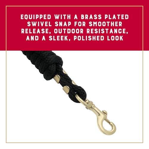 8' Horse Lead Rope - Black, Brass-Plated Snap, Comfortable Grip