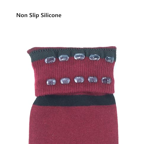 Thigh High Socks for Women - Cotton Warm Striped - Burgundy