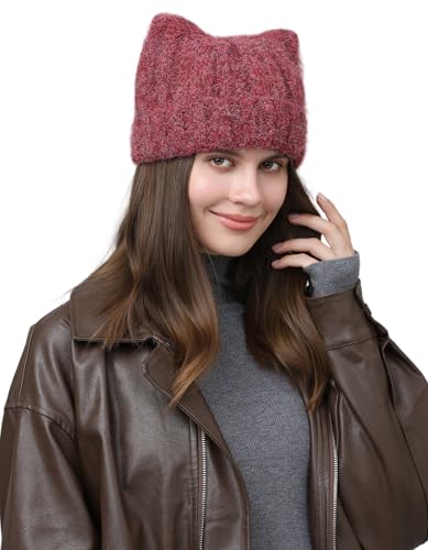 Women's Knitted Thermal Beanie - Winter Skull Cap - Red