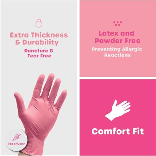 100 Count Pink Nitrile Disposable Gloves - Latex & Rubber Free, Non-Sterile Powder Free