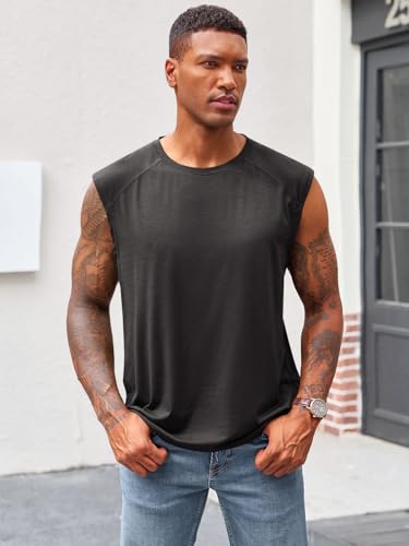 Men's Sleeveless Tank Top - Athletic Gym Shirt, Large, Black