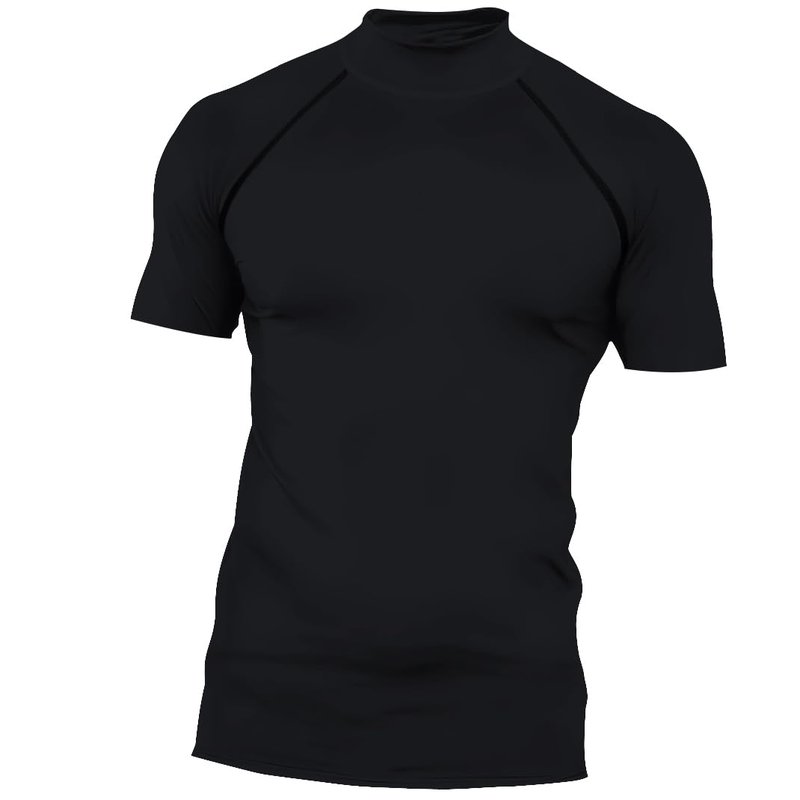 Red Plume Mens Compression Mock Turtleneck Short Sleeve Shirt High Neck Athletic Tops Football Run Pullover Sports Undershirt Black