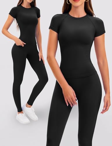 Ieumaz Women's Black Medium Gym Workout Compression T-Shirt