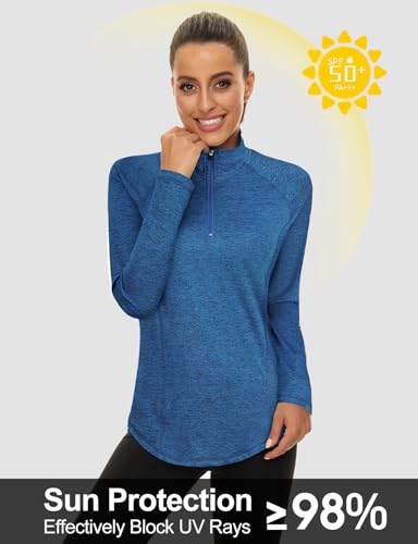 LURANEE Women's UPF 50+ Long Sleeve 1/4 Zip Athletic Pullover - XX-Large Dark Blue