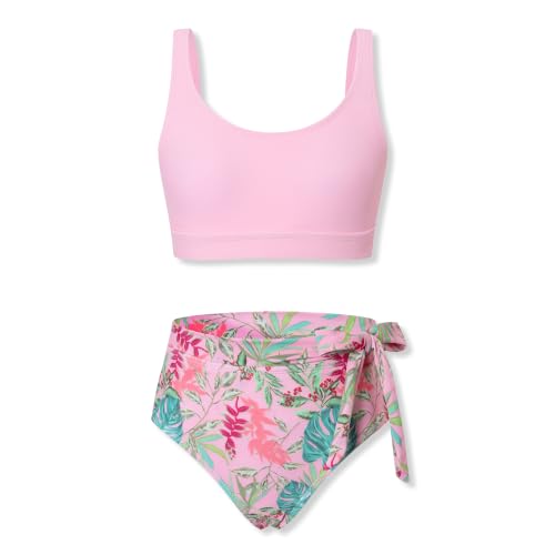 Girls 3-Piece High Waisted Bikini Set with Skirt - Floral Swimwear for Ages 9-16