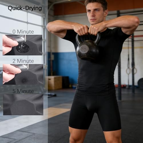 Compression Shorts for Men - Athletic Performance Baselayer - Black, Medium