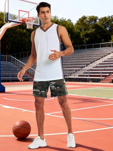 Men's 7 Inch Quick Dry Running Shorts with Zipper Pockets - Green Camo, Large