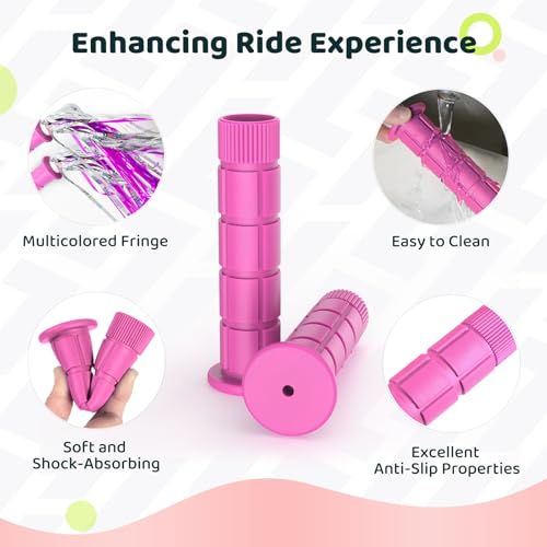Soft TPR Bike Handlebar Grips with Streamers - Pink
