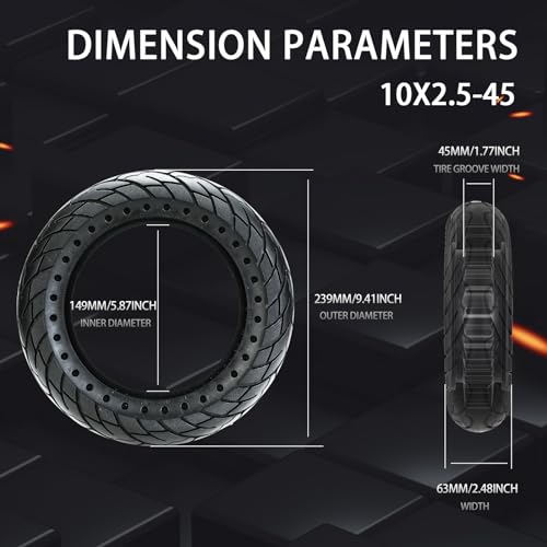 LEFELWEL Black Solid Rubber Tire 10x2.5 Inch for Ninebot Segway MAX G30 G30P G30LP - 2PCS