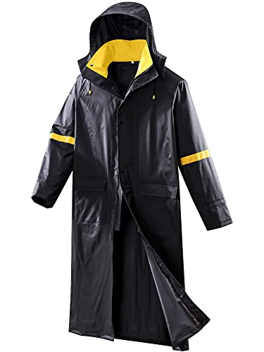 EI Sonador Classic Long Raincoat for Men Waterproof Hooded Rain Jacket Black XL