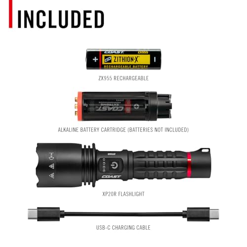 Coast XP20R 4000 Lumen USB-C Rechargeable LED Flashlight with Slide Focus and Pure Beam Focusing Optic, 5 Light Modes