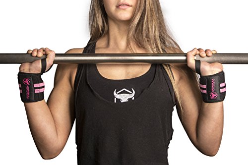 Women's Wrist Wraps with Thumb Loops - 12" Compression Support - Black/Pink