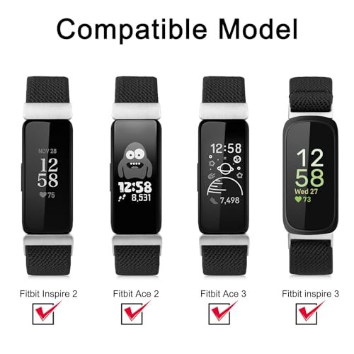Elastic Bands for Fitbit Inspire 3 - 2 Pack, Black/Black
