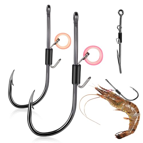 Live Shrimp Baitholder Hooks - High Carbon Steel Barbed Hooks - 2/0, 20pcs