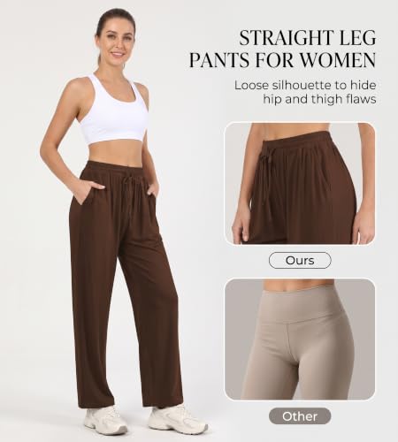OPIBOO Women’s Yoga Sweatpants Wide Leg with Pockets, X-Large, Coffee