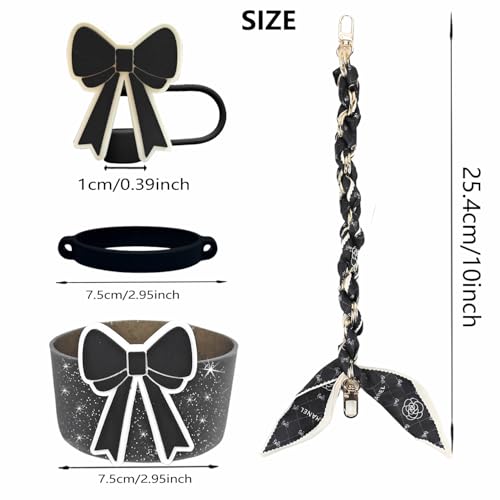 Bow Tie Tumbler Accessory Set - Silicone Boot & Straw Topper - Black