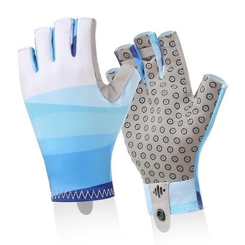 Fingerless UV Protection Gloves for Fishing - Blue, Large-X-Large