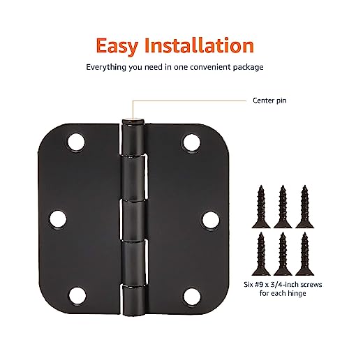 Amazon Basics Matte Black 3.5 x 3.5 Inch Door Hinges, 18-Pack with Screws