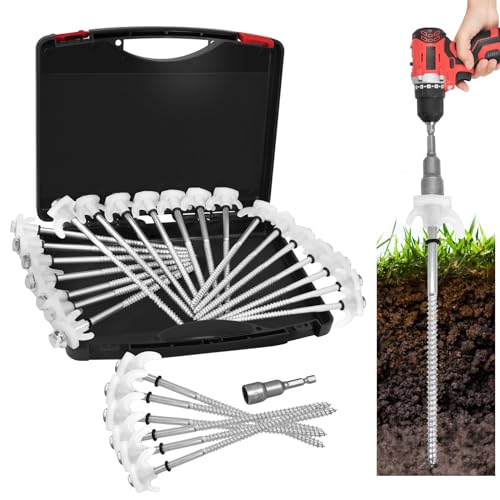 White 30 Pack 8-Inch Heavy Duty Metal Tent Stakes - Screw-In, Luminous, Reusable