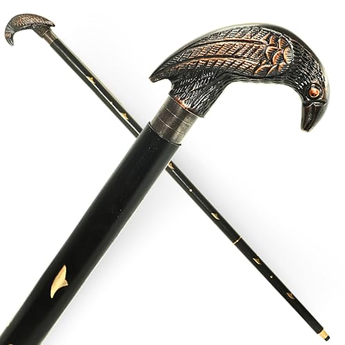 Antiquana Antique Brass Raven Head Handle Walking Cane - 37 Inches Black