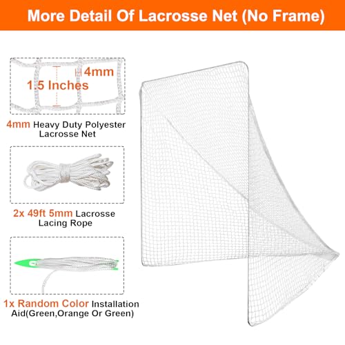 6x6x7' Heavy Duty Lacrosse Replacement Net - 4mm with Installation Tool