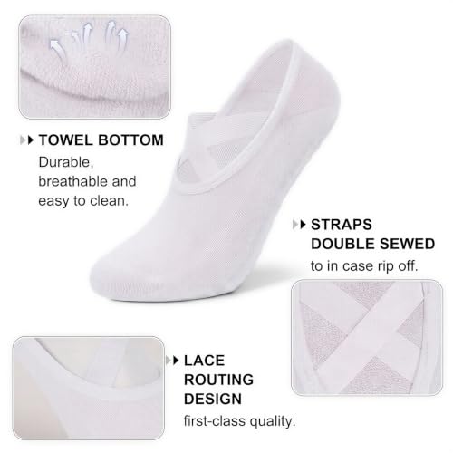 Diu Life Large-X-Large White Pilates Socks with Grips - Non Slip Yoga & Dance Socks (3 Pack)