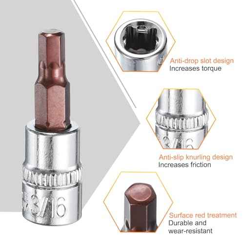 uxcell 3/16" Hex Bit Socket 1/4" Drive SAE S2 Steel Square Drive Socket Extension Impact Bit Socket Ratchet Wrench Accessories for Turns Power Drill Into Nut Driver 2 Pcs