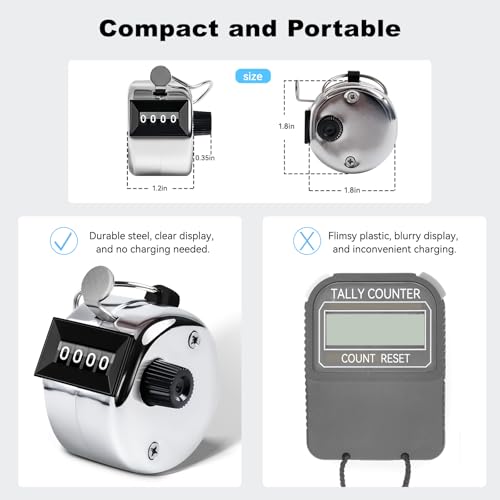 Durable Metal Clicker Counter Set - 2 Pack with 4-Digit Display