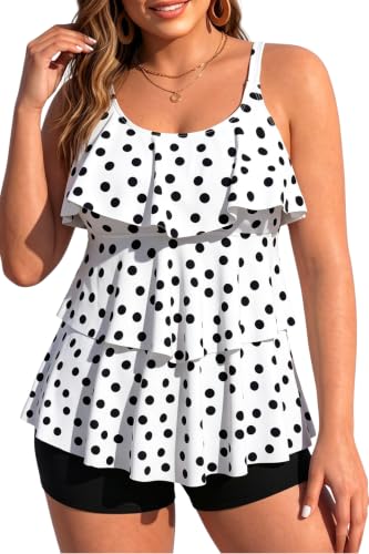 Yonique Plus Size White Tankini Swimsuit 24 Plus Two-Piece Ruffle Bathing Suit