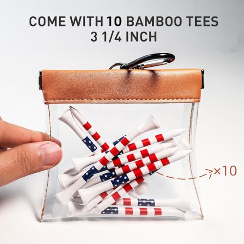 Finger Ten 2 Pack Transparent Golf Tee Pouch Bag with 10 Bamboo Tees