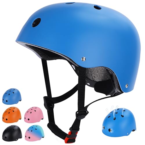 KOMOMOPLUS Kids Bike Helmet Blue M 21.3-22.8in Adjustable Dial Safe for Ages 8-14