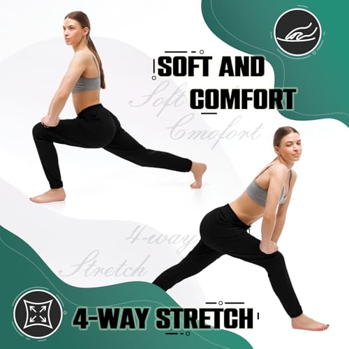 Joggers with Pockets - Soft Breathable Drawstring Sweatpants - Medium Black