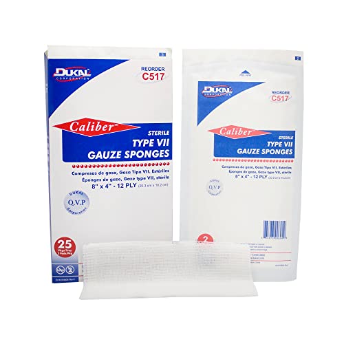 Dukal Type VII Gauze Sponges 8" x 4". Pack of 50 Sterile Wound Pads