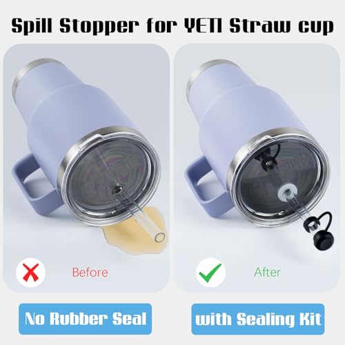 Spill Proof Stoppers for Yeti Straw Cup Lids - 2 Pack Black & Clear