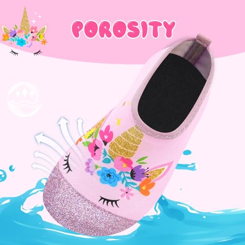 Kids Water Shoes - Quick Dry Barefoot Aqua Socks, A-Bling Unicorn 9.5-10 Toddler