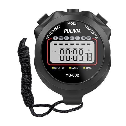 Digital Stopwatch Timer with Split Function and Alarm - Black