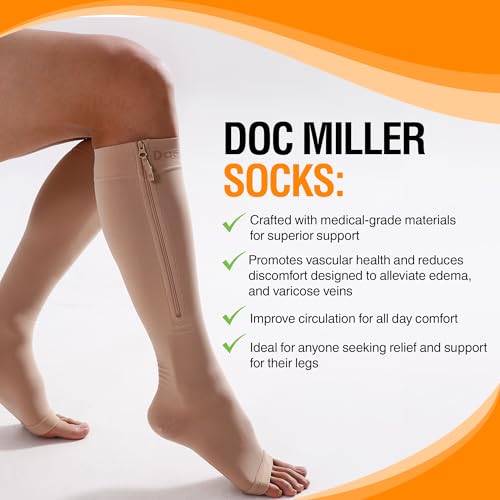 Doc Miller Large Beige Zipper Compression Socks 15-20 mmHg for Men & Women
