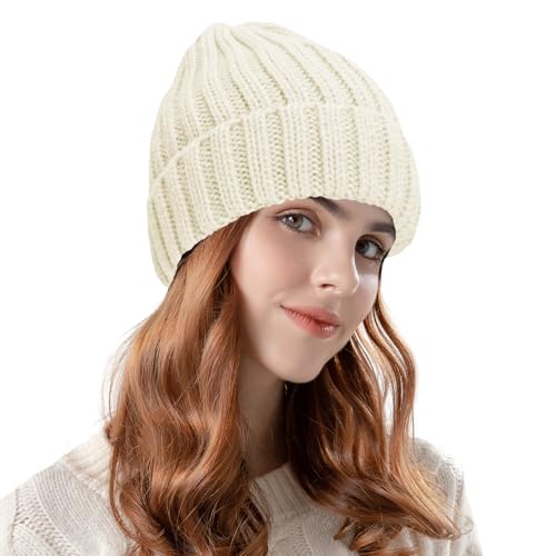 Winter Beanie for Women - Soft Warm Slouchy Knit Hat - Beige