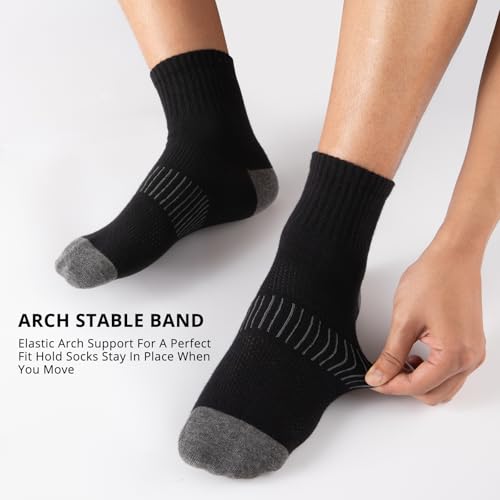Heatuff Men's Ankle Socks 6 Pairs Black Cotton Moisture Wicking Casual Socks