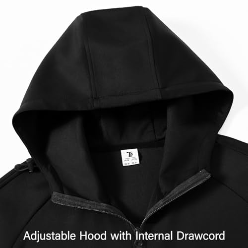 BGOWATU Men's Black Large Full Zip Hoodie Tracksuit Set with Pockets