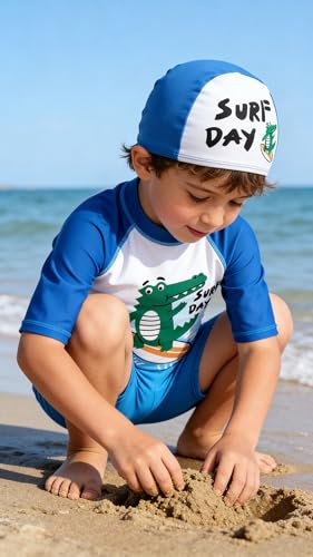 Toddler Boys One Piece Swimsuit - Blue Crocodile, UPF 50+
