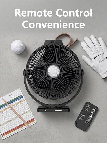 8-Inch Magnetic Golf Cart Fan - 12,000mAh Battery & Bright Light - 1-Pack