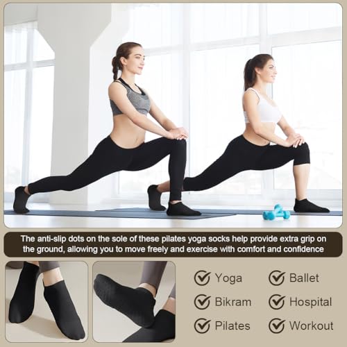 Yoga Socks for Women - Non-Slip Cotton Ankle Socks, 3 Pairs Black