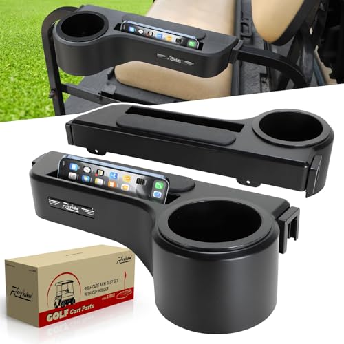 Golf Cart Armrest with Cup Holder & Phone Holder - Black
