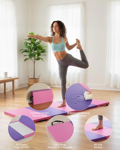 Portable Gymnastics Mat - 6.2 x 2.6 Ft, 2-Inch Thick, 4-Fold